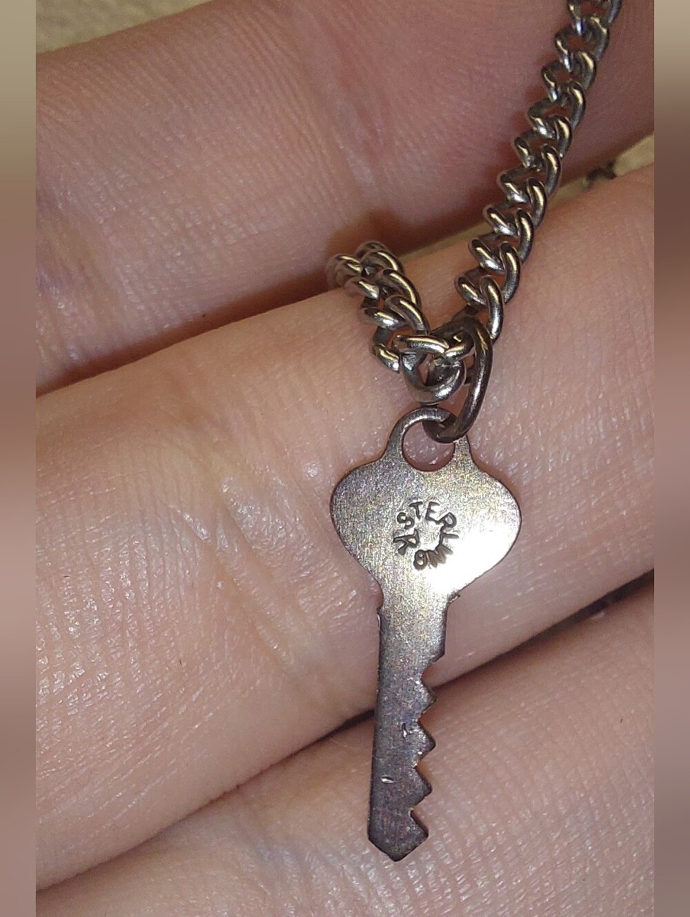 Sterling Silver Key Pendant In a Silver Tone Necklace - Silver